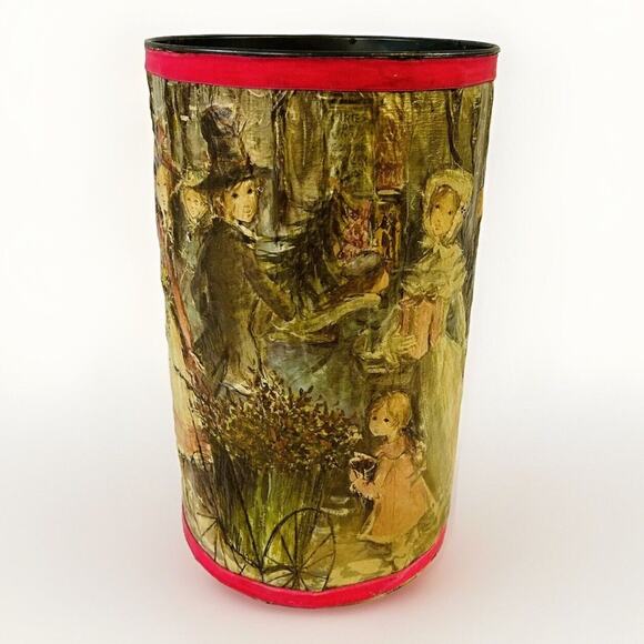 Vtg J.L. Clark 15" Paper Mache 3D Victorian Style Metal Trash Can Umbrella Stand - Picture 4 of 7